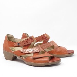 Fidelio Women's Grace Orange Leather Cutout Wedge Sandals Size 6.5